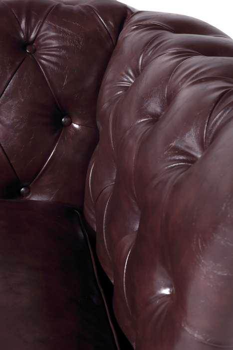 Sebstian Transitional Chesterfield Leather Sofa - Dark Brown