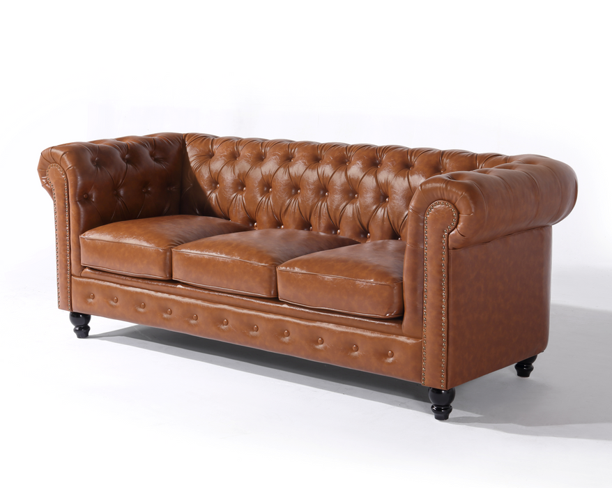 Sebstian Transitional Chesterfield Leather Sofa - Light Brown