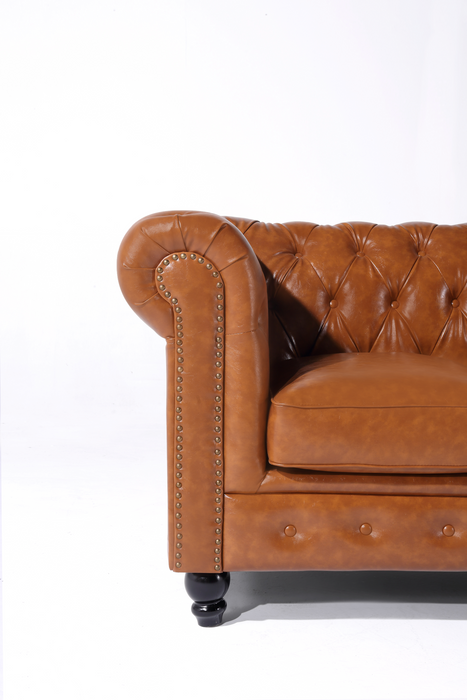 Sebstian Transitional Chesterfield Leather Sofa - Light Brown