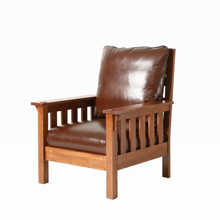 Preorder Craftsman / Mission Leather and Oak Armchair - Chestnut