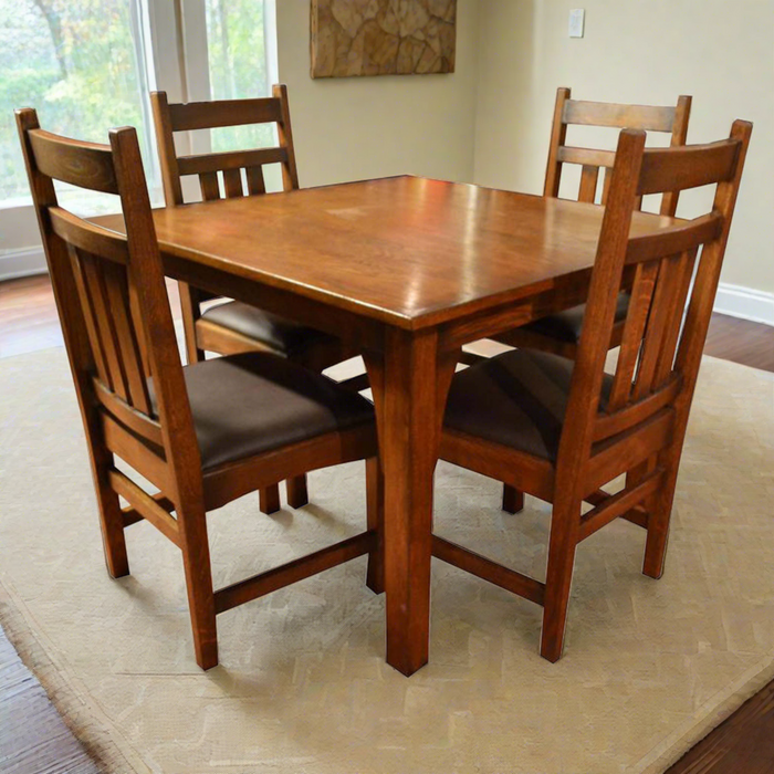 Mission Style White Oak Square Dining Table Set - (2 Colors Available)