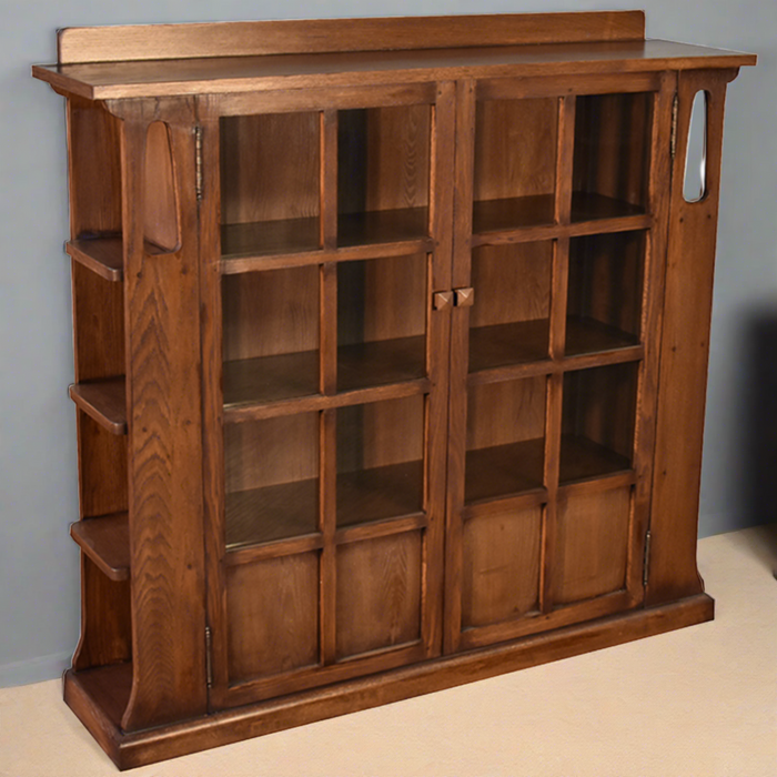 Mission Double Door Bookcase with Side Shelves - Walnut (W1)