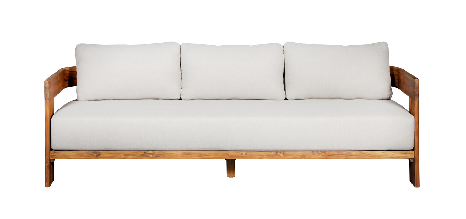 Paradiso Outdoor Solid Teak Wood Sofa - Gray Fabric