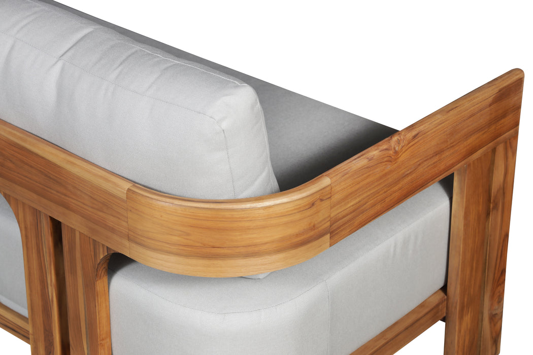 Paradiso Outdoor Solid Teak Wood Sofa - Light Gray Fabric