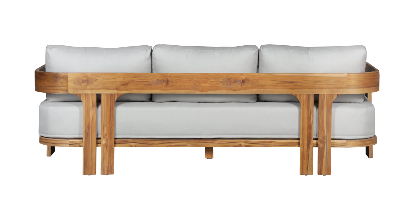 Paradiso Outdoor Solid Teak Wood Sofa - Light Gray Fabric