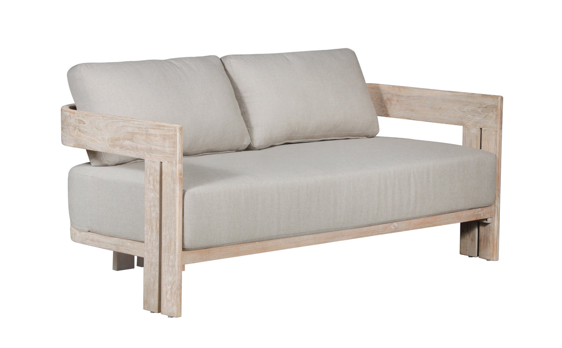 Paradiso Outdoor Solid Teak Wood Love seat - Gray Fabric