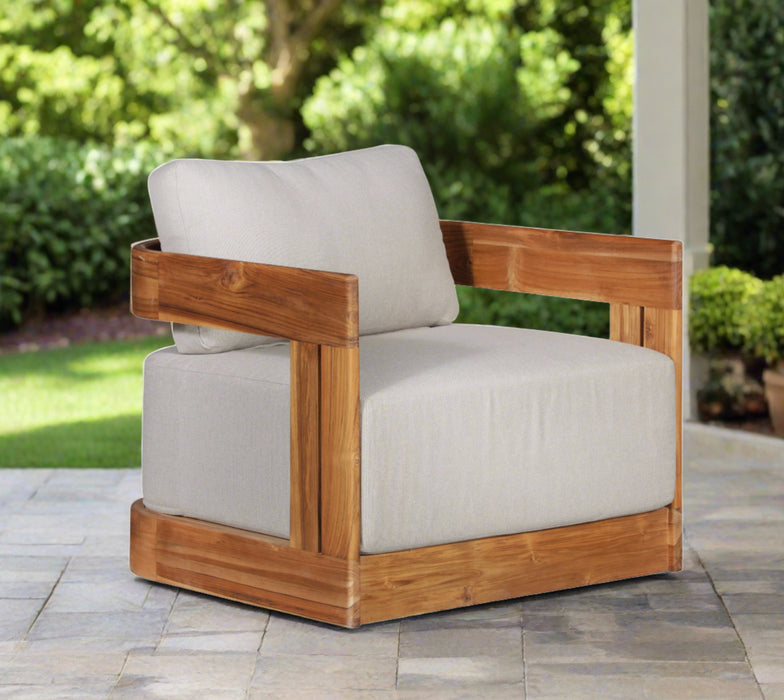 Paradiso Outdoor Solid Teak Swivel Chair - Gray Fabric