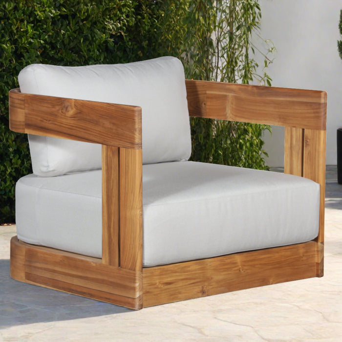 Paradiso Outdoor Solid Teak Swivel Chair - Light Grey Fabric