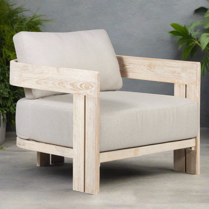 Paradiso Outdoor Solid Teak Wood Chair Natural look - Grey fabric