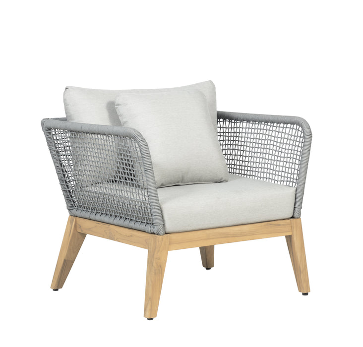 Cypress Teak Wood Outdoor Arm Chair with Gray Rope Design