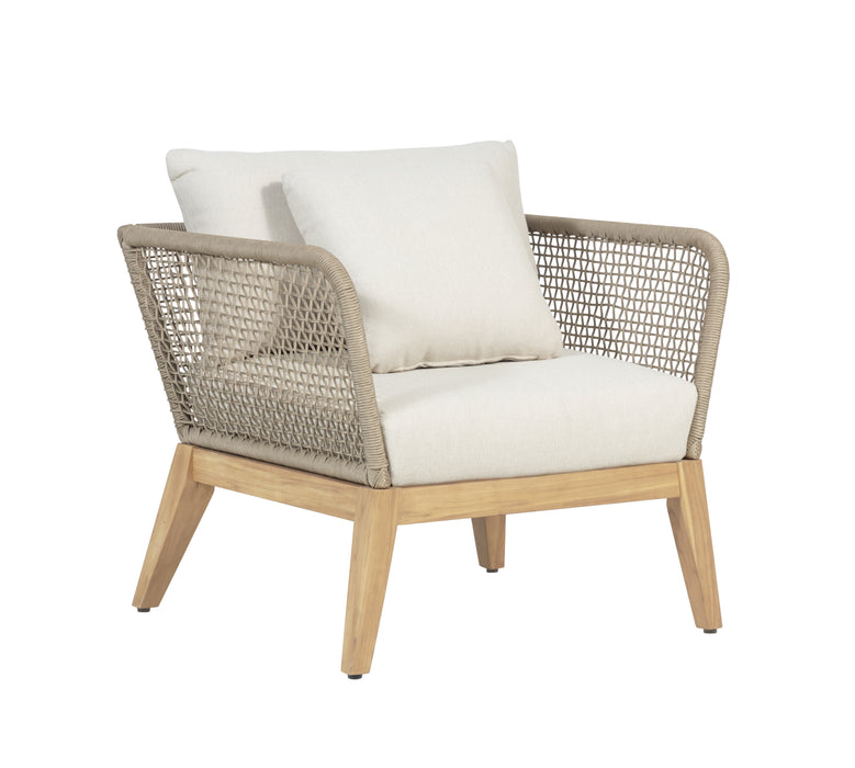 Cypress Teak Wood Outdoor Arm Chair with Beige Rope Design
