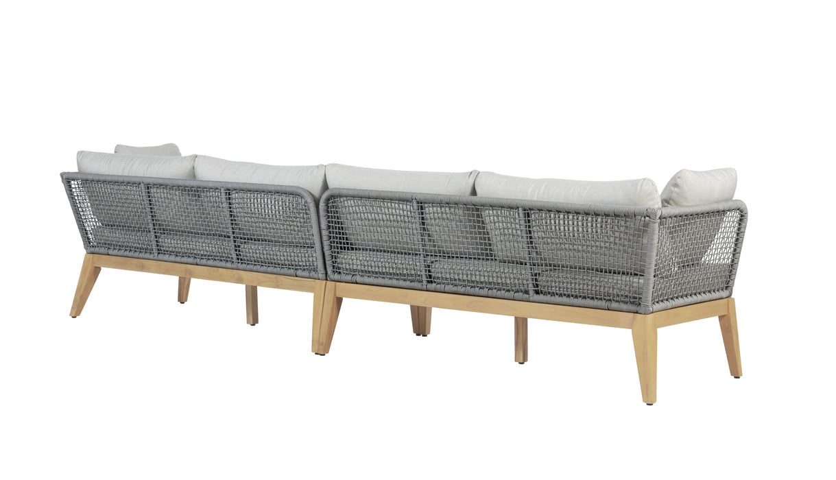 Cypress Teak Wood 128" Sofa with Gray Color Rope Design