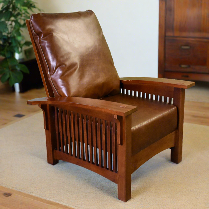 Craftsman / Mission Leather and Oak Morris Chair - Chestnut