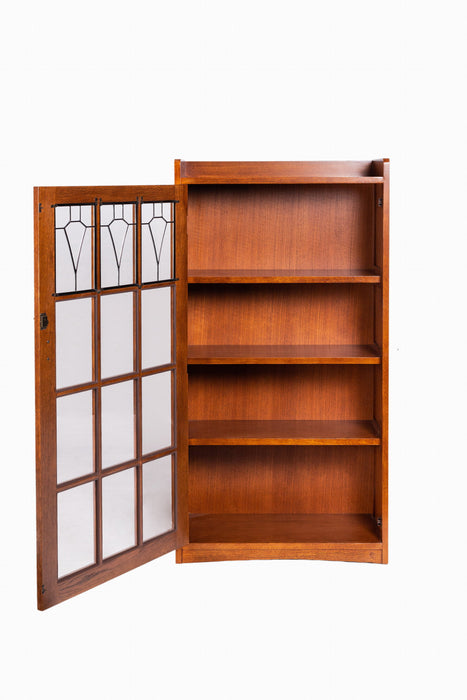 Mission Leaded Glass Bookcase with Lock & Key