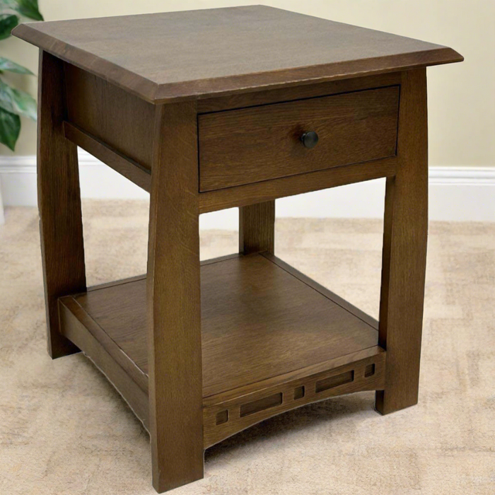 Mission Quarter Sawn White Oak 1 Drawer Inlay End Table - Walnut stain