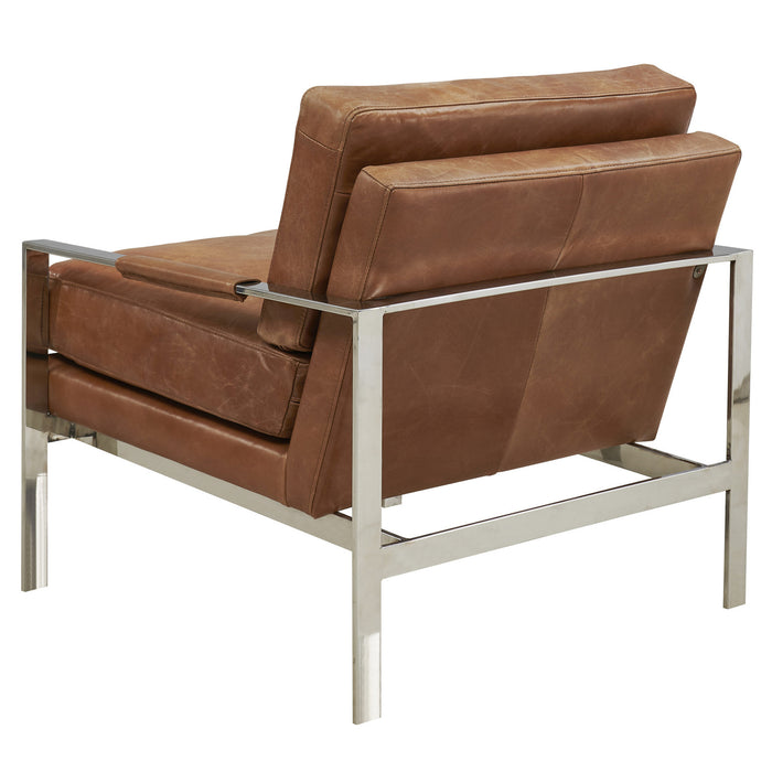 Natalie Rustic Modern Arm Chair - Chrome / Light Brown Leather - Crafters and Weavers