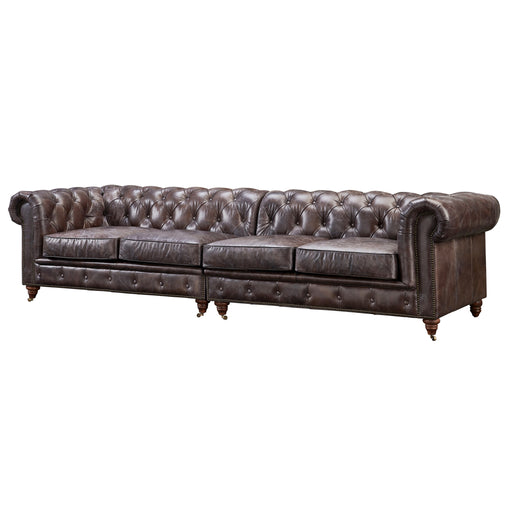 PREORDER Century Chesterfield Sofa - Dark Brown Leather - 118" - Crafters and Weavers