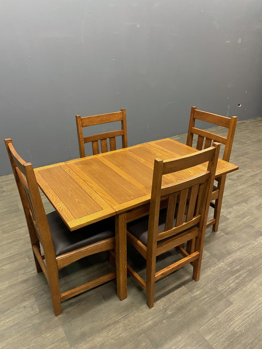 Mission Oak Kitchen Table with 2 Leaves and 4 Oak Dining Chairs