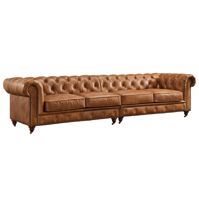 Century Chesterfield Sofa - Light Brown Leather - 118"