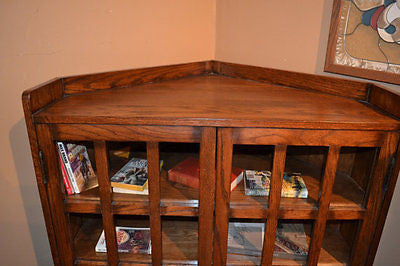Mission Oak Corner Bookcase - Walnut - Crafters and Weavers