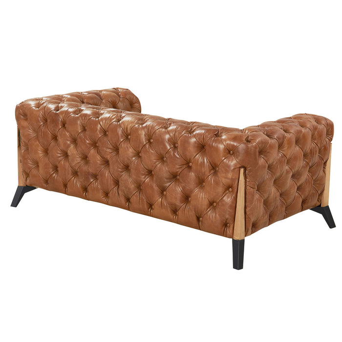 Olivia Contemporary Tufted Chesterfield Love Seat - Light Brown Leather - Crafters and Weavers