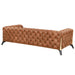 PREORDER Olivia Contemporary Tufted Chesterfield Sofa - Light Brown Leather - Crafters and Weavers