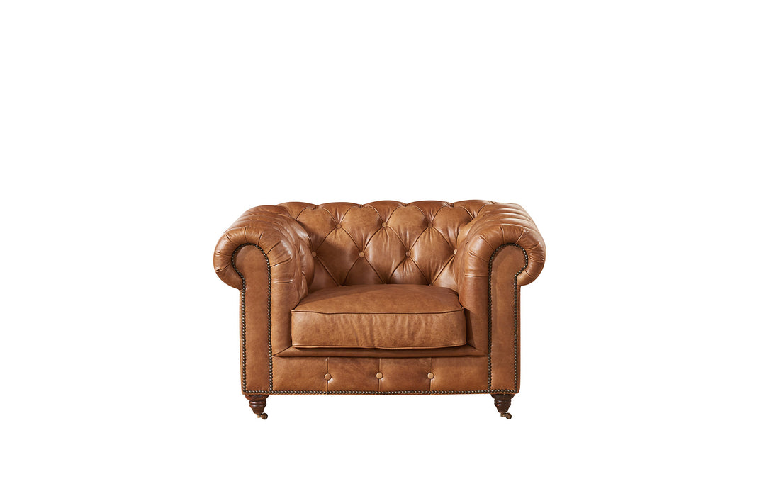 Century Chesterfield Arm Chair - Light Brown Leather