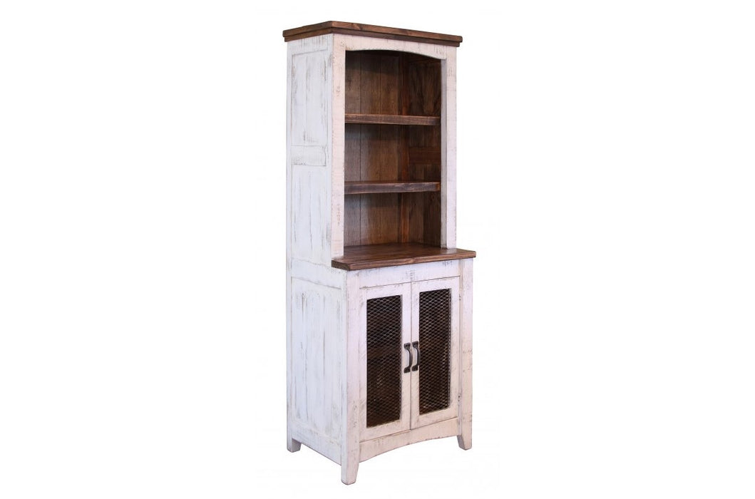 Greenview Mesh Door Bookcase - Distressed White - Crafters and Weavers