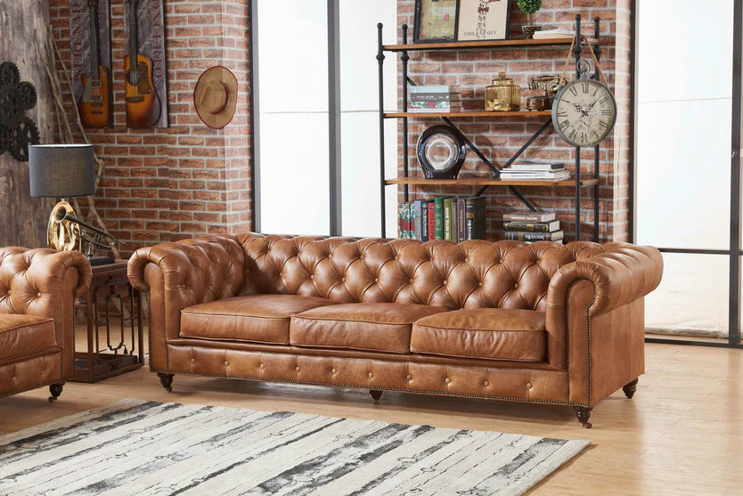 Century Chesterfield Sofa - Light Brown Leather