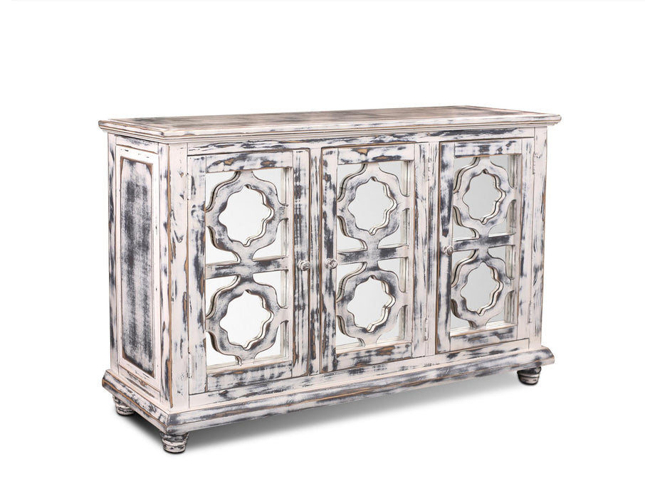 Keystone Distressed White Mirrored Sideboard - 60" - Crafters and Weavers