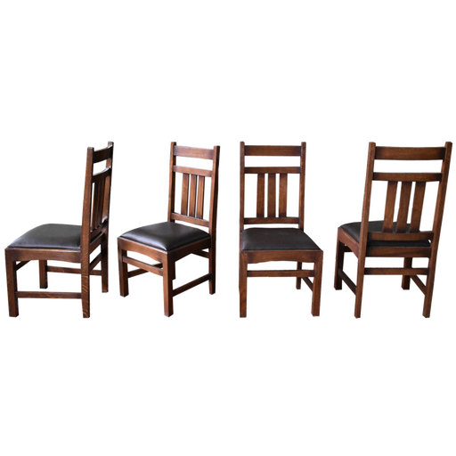 Set of 2 - Mission Oak & Leather Slat Back Dining Chair #401 - Crafters and Weavers