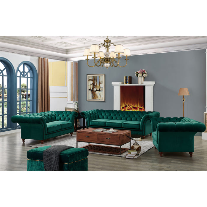 Peyton Sloped Arm Chesterfield Arm Chair - Green Velvet - Crafters and Weavers