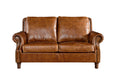 English Rolled Arm Love Seat - Light Brown Leather - Crafters and Weavers
