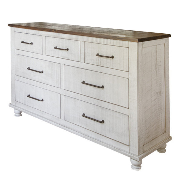Avalon Rustic Farmhouse 7 Drawer Dresser - White - Crafters and Weavers