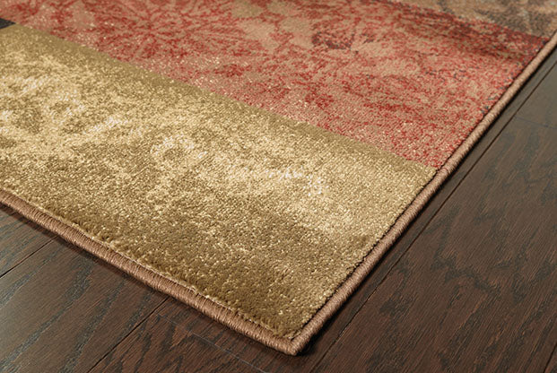 Flourish Contemporary Rug - Tan / Brown / Burnt Red / Brown / Blue