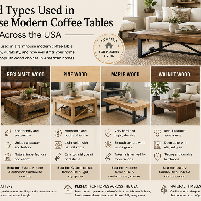 Wood Types Used in Farmhouse Modern Coffee Tables Across the USA