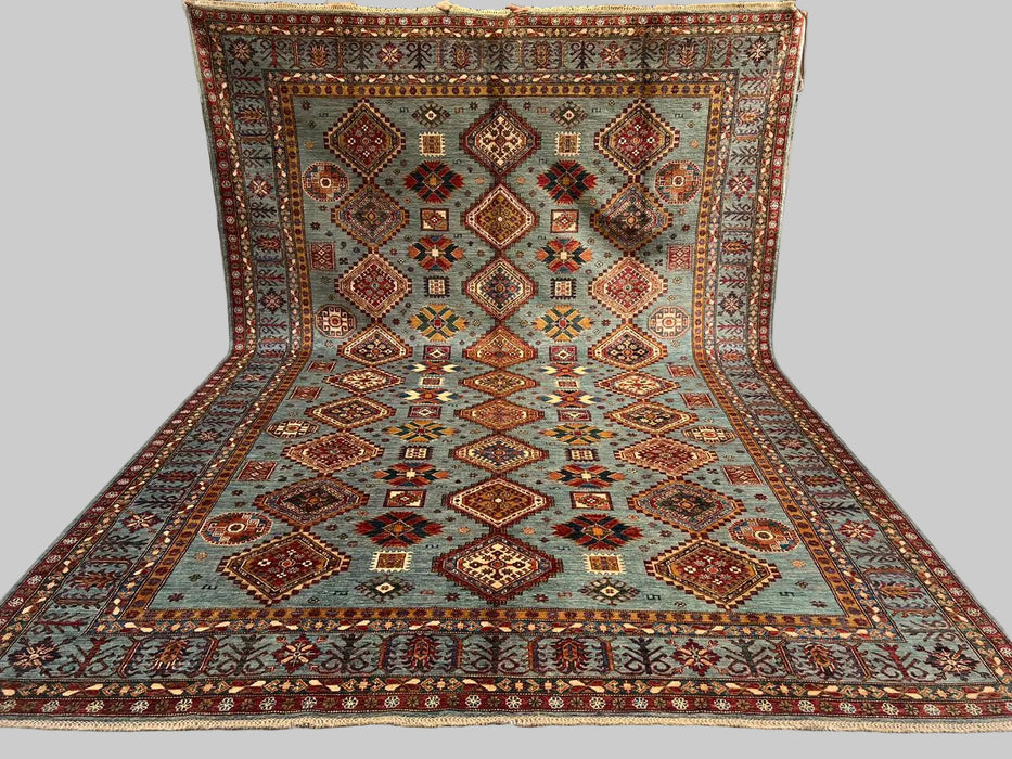 Hand-Knotted Vegetable Dye Kazak Rug from Pakistan, 9' 5" x 12' 9"