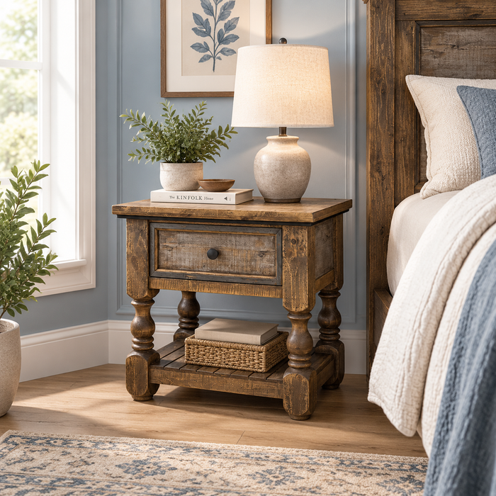 Charlie Solid Pine Wood Rustic Nightstand