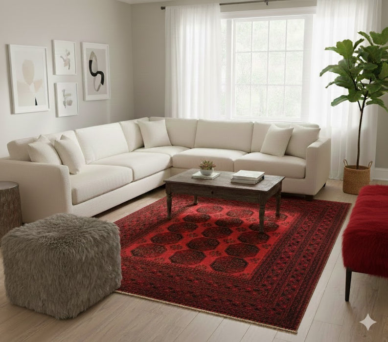 Terkaman Tribal Afghan Oriental Rug, size 3" 9" x 12"  (C) Filpa