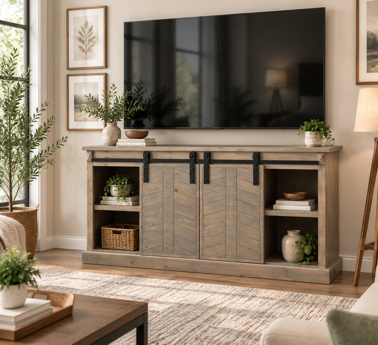 Mason Chevron 65" Sliding TV Stand - Vintage Gray