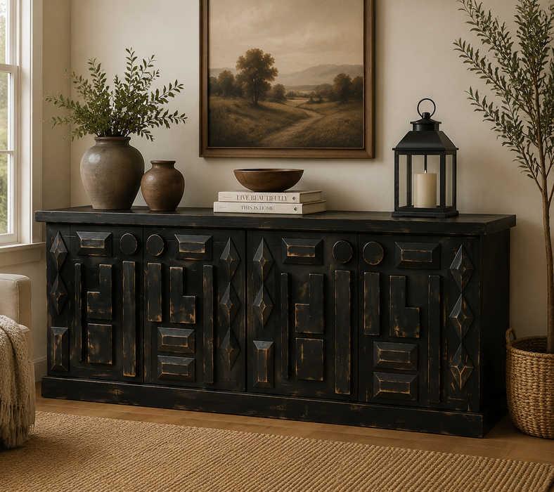 Rustic-Modern Solid Wood Sideboard, Cabinet - 91"