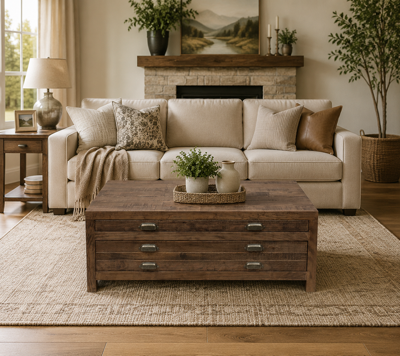 Emerson 2 Drawer Coffee Table - Rustic Walnut