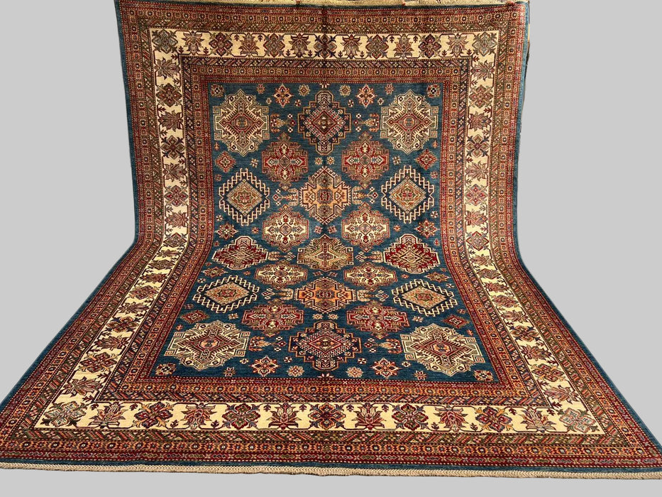 Hand-Knotted Vegetable Dye Kazak Rug from Pakistan, 8' 2" x 10' 10"