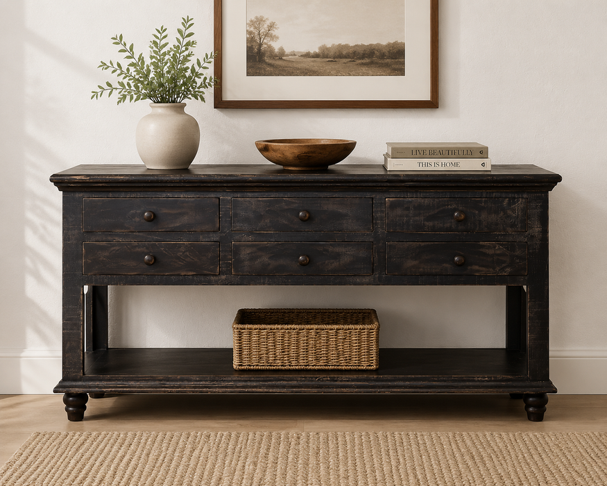 Greenview Charcoal 6 Drawer Console Table