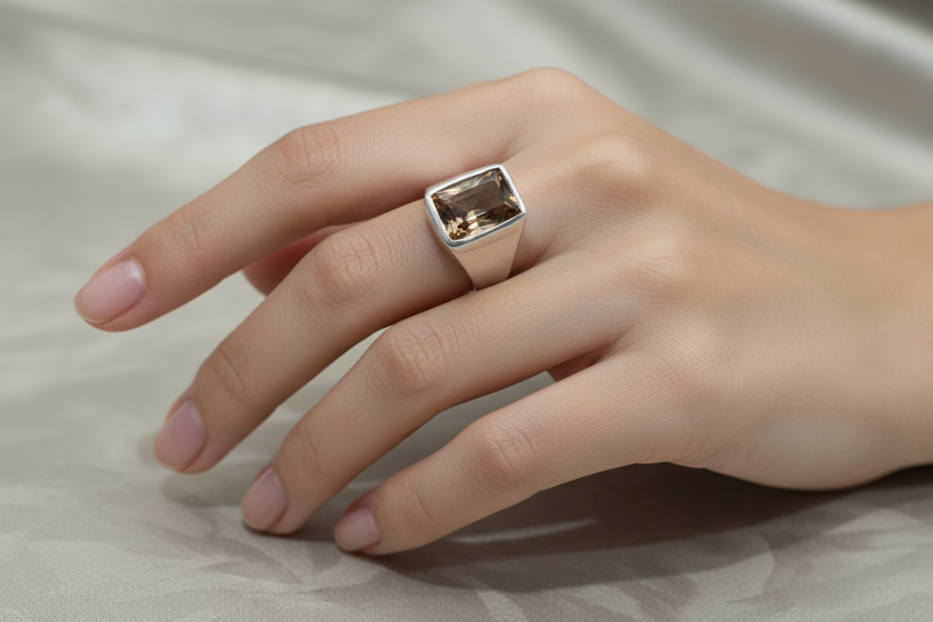 SS Rectangle Green Ring