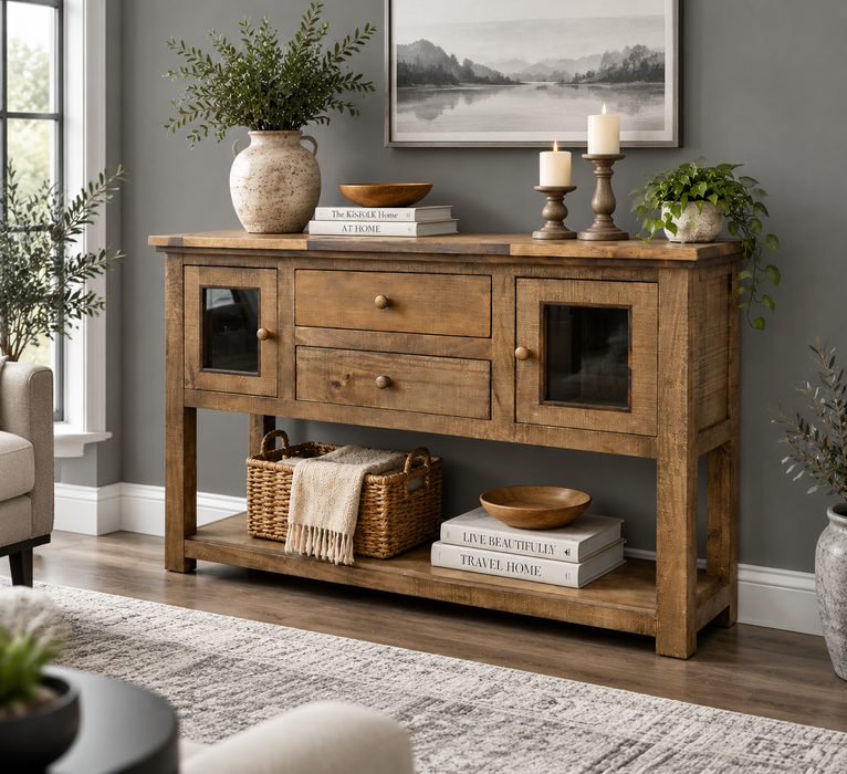 Clinton Rustic Hopscotch Top Console Table