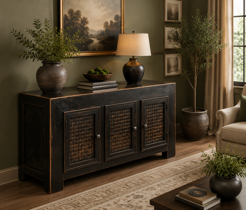 Kalani Pine Wood Black Console / Sideboard