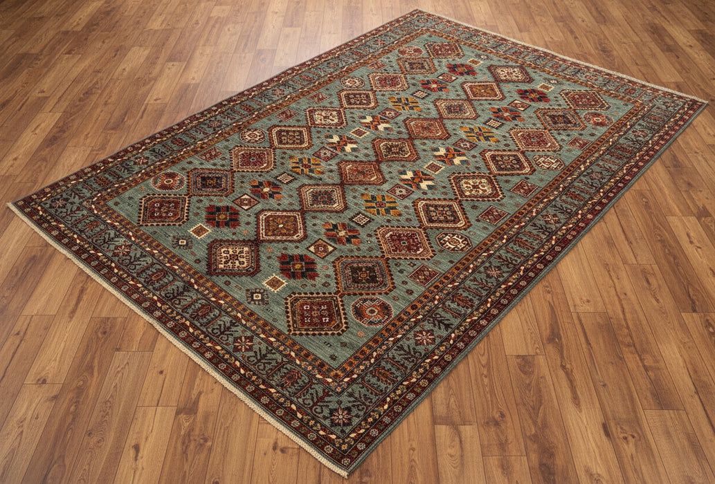 Hand-Knotted Vegetable Dye Kazak Rug from Pakistan, 9' 5" x 12' 9"