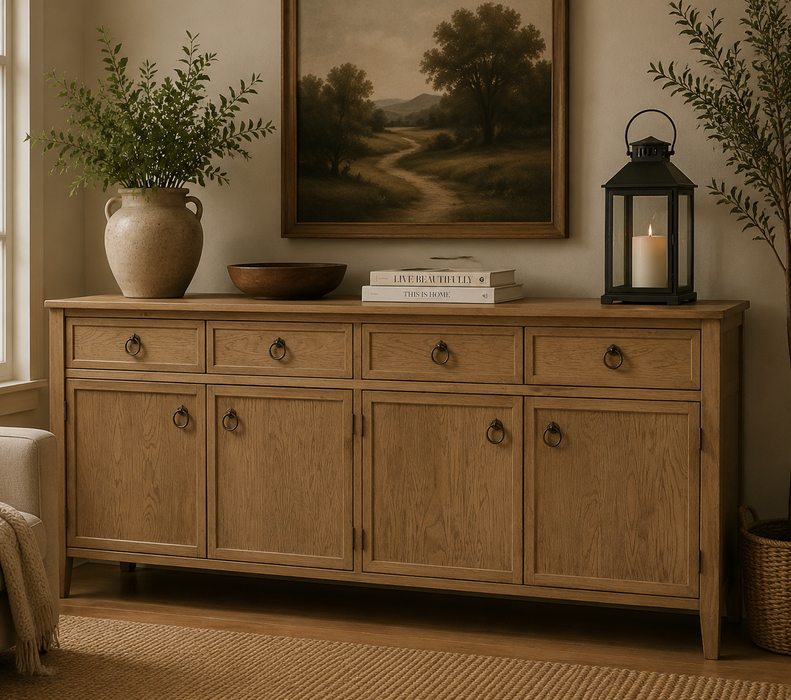 Rustic Modern Solid Pine Wood Sideboard Console Cabinet with Storage