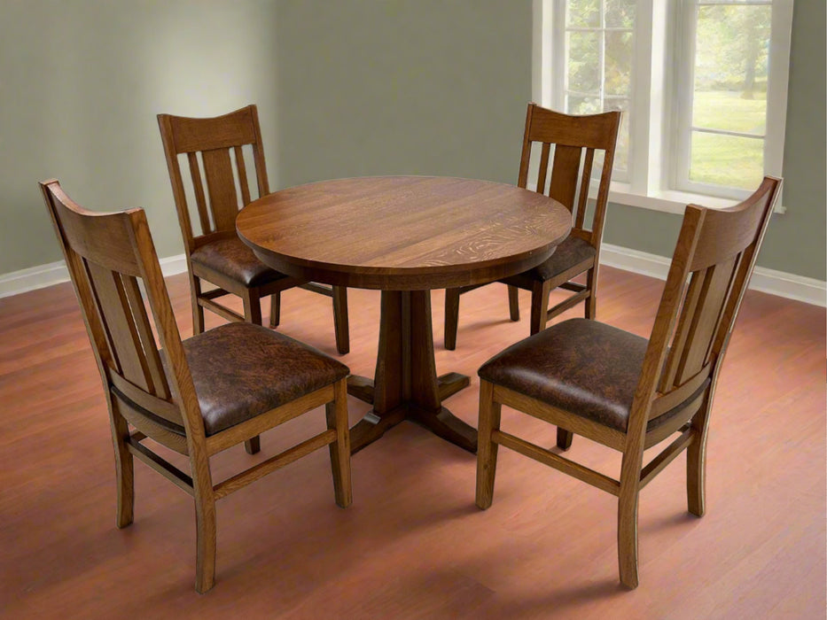 Mission Quarter Sawn Oak Round Dining Table Set - 42"